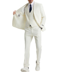 Stacy Adams - 3 Piece Hybrid Fit Suit in Ivory