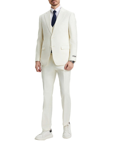 Stacy Adams - 3 Piece Hybrid Fit Suit in Ivory 1 SO4SM282H1-14-36R  - from alligatorwarehouse.com