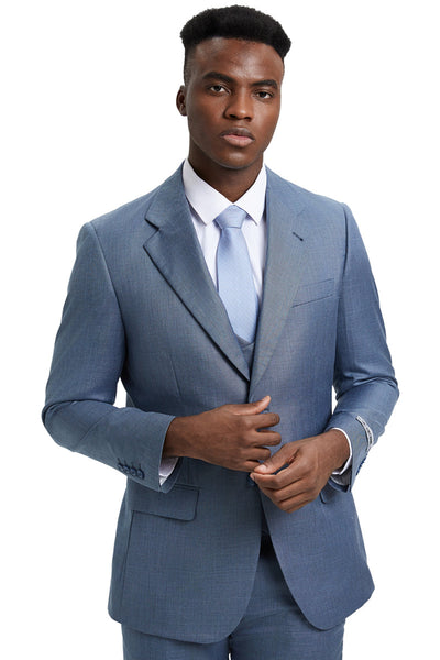 Men's Two Button Vested Stacy Adams Designer Sharkskin Suit in Steel Light Blue 1 SM324H1-01-34R-B  - from alligatorwarehouse.com