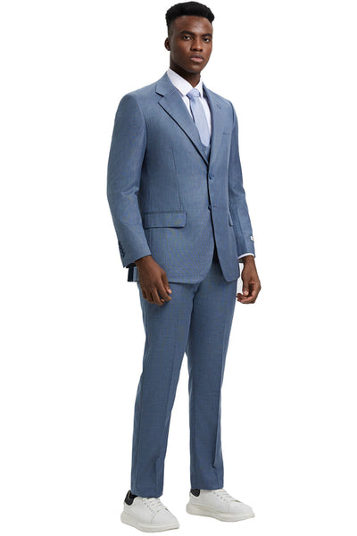 Men's Two Button Vested Stacy Adams Designer Sharkskin Suit in Steel Light Blue 2 SM324H1-01-34R-B  - from alligatorwarehouse.com