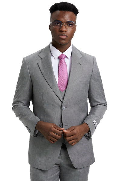 Men's Two Button Vested Stacy Adams Designer Sharkskin Suit in Light Grey 1 SM324H1-01-34R-B  - from alligatorwarehouse.com