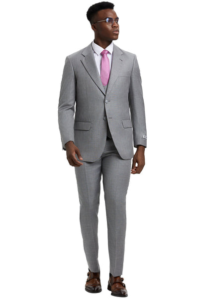 Men's Two Button Vested Stacy Adams Designer Sharkskin Suit in Light Grey 2 SM324H1-01-34R-B  - from alligatorwarehouse.com