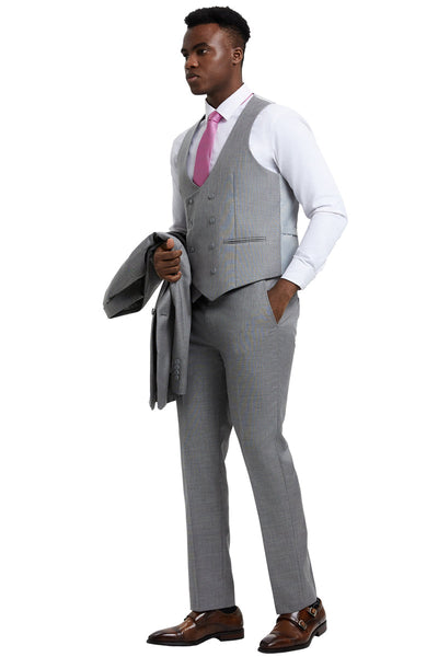 Men's Two Button Vested Stacy Adams Designer Sharkskin Suit in Light Grey 3 SM324H1-01-34R-B  - from alligatorwarehouse.com