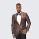 Mens Brown Paisley Tuxedo with Brown Satin Lapel and Pants  Formal Wedding Suit
