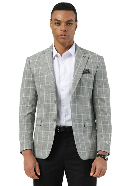 Men's Stacy Adams Modern Fit Windowpane Plaid Blazer in Grey 1 SMJ828H1-01-38R  - from alligatorwarehouse.com