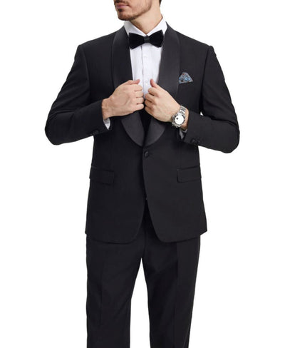 Stacy Adams - Black 3 Piece Hybrid Fit Tuxedo Satin Shawl Lapel 1 SO4SMT282H1-01-BLACK  - from alligatorwarehouse.com