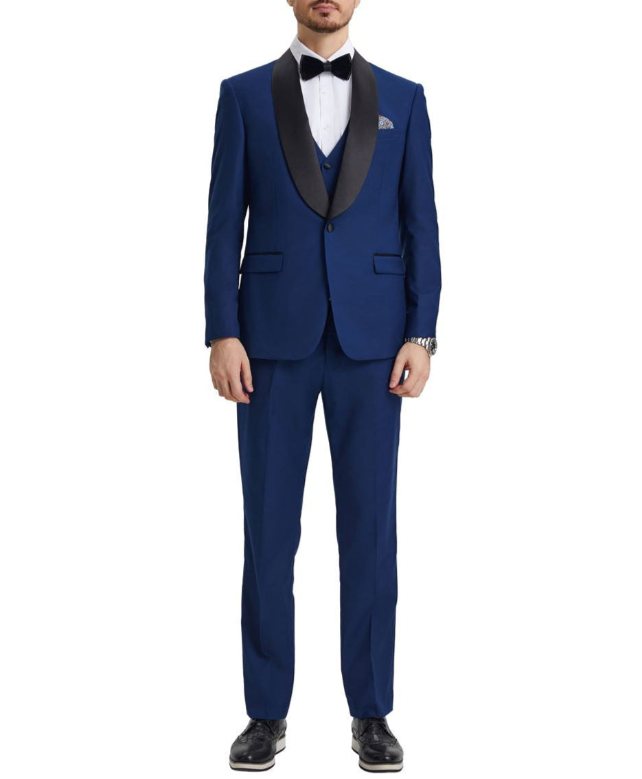 Stacy Adams - Indigo 3 Piece Hybrid Fit Tuxedo Satin Shawl Lapel