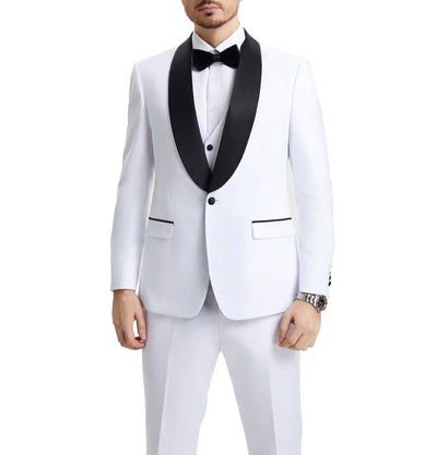 Stacy Adams - White 3 Piece Hybrid Fit Tuxedo Satin Shawl Lapel 1 SO4SMT282H1-08-46R  - from alligatorwarehouse.com