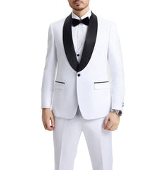 Stacy Adams - White 3 Piece Hybrid Fit Tuxedo Satin Shawl Lapel