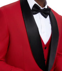 Stacy Adams - Red 3 Piece Hybrid Fit Tuxedo Satin Shawl Lapel