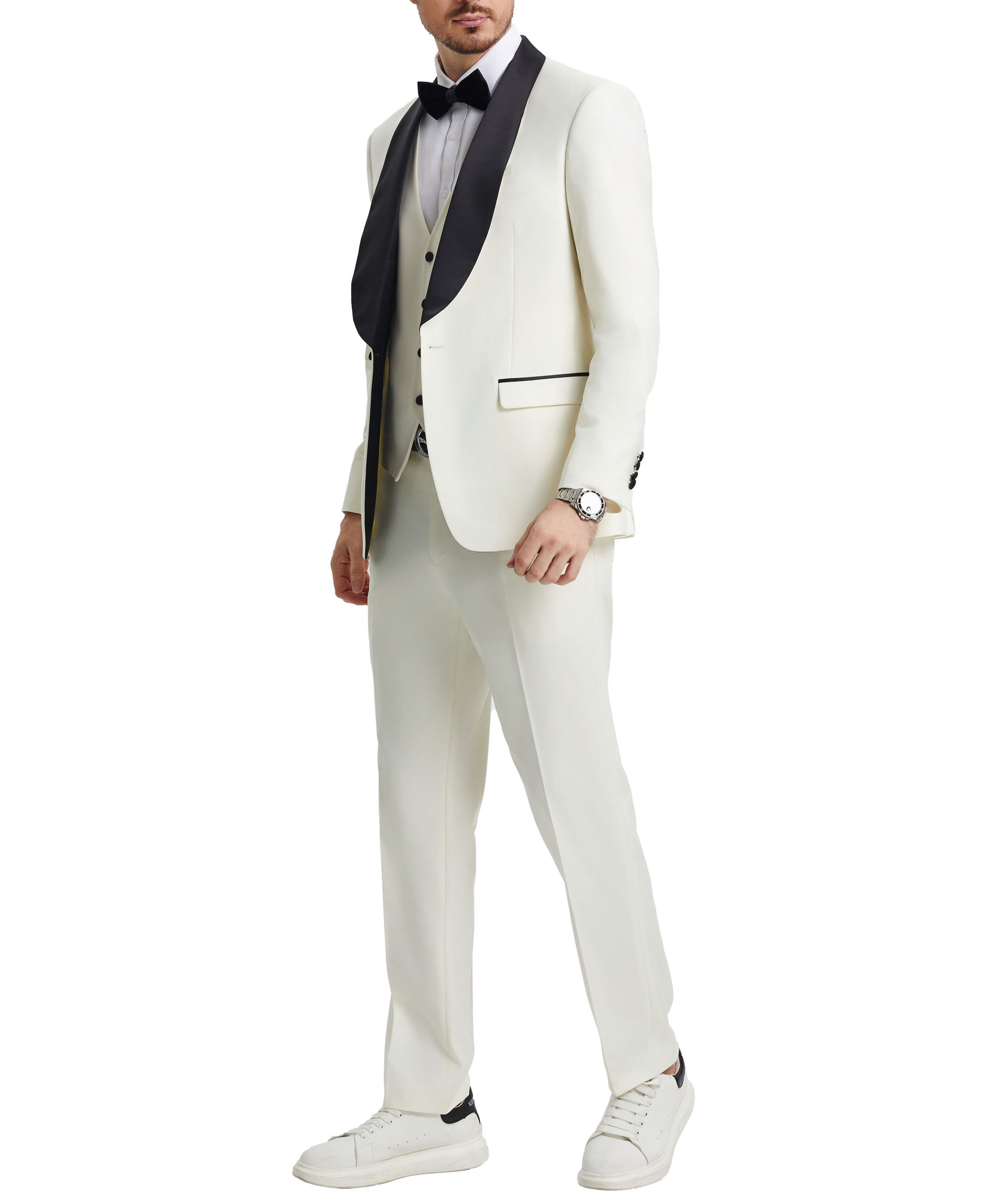 Stacy Adams - Ivory 3 Piece Hybrid Fit Tuxedo Satin Shawl Lapel