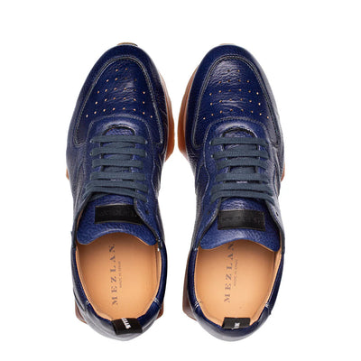 Gerardo Deerskin Sneaker Blue By Mezlan Made In Spain Brand 3   - from alligatorwarehouse.com