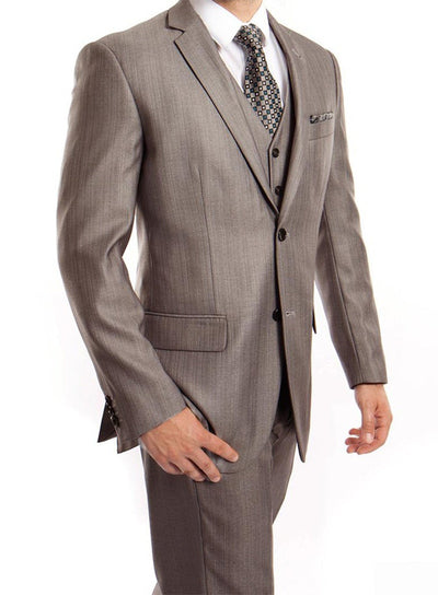 Gray 3 Piece Modern Fit Suit 2 Button V-Neck Vest 1 SO4M158-01-34R  - from alligatorwarehouse.com