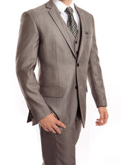 Gray 3 Piece Modern Fit Suit 2 Button V-Neck Vest