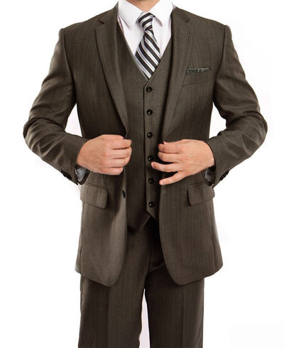 Charcoal Brown 3 Piece Modern Fit Suit 2 Button V-Neck Vest 1 SO4M158-02-34R  - from alligatorwarehouse.com