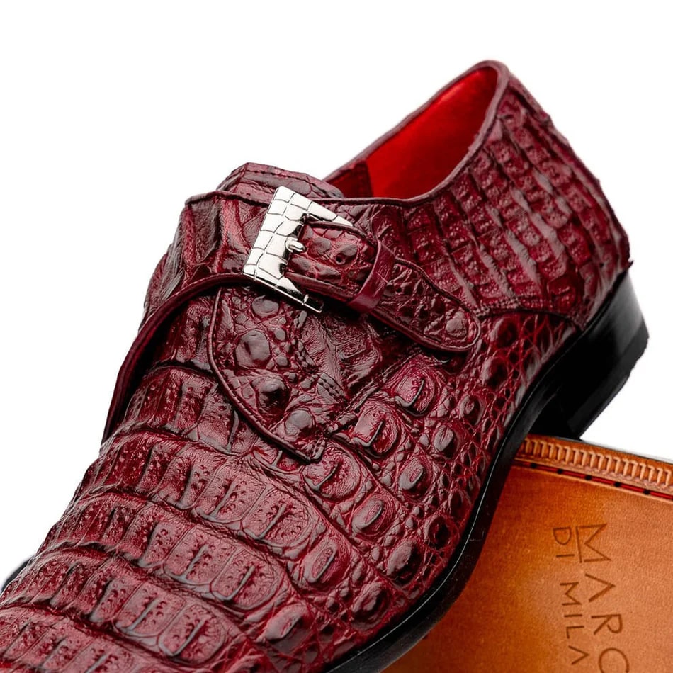 Marco Di Milano Rovigo Men's Shoes Wine Exotic Crocodile Skin Single Monk-strap Loafers