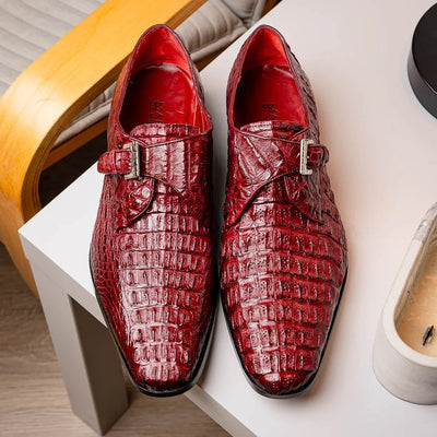 Marco Di Milano Rovigo Men's Shoes Wine Exotic Crocodile Skin Single Monk-strap Loafers 1 ROVIGO_CAIMAN FUSCUS_RUS COGNAC (*NEW)_8.5  - from alligatorwarehouse.com
