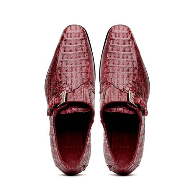 Marco Di Milano Rovigo Men's Shoes Wine Exotic Crocodile Skin Single Monk-strap Loafers 3 ROVIGO_CAIMAN FUSCUS_RUS COGNAC (*NEW)_8.5  - from alligatorwarehouse.com