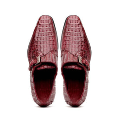 Marco Di Milano Rovigo Men's Shoes Wine Exotic Crocodile Skin Single Monk-strap Loafers