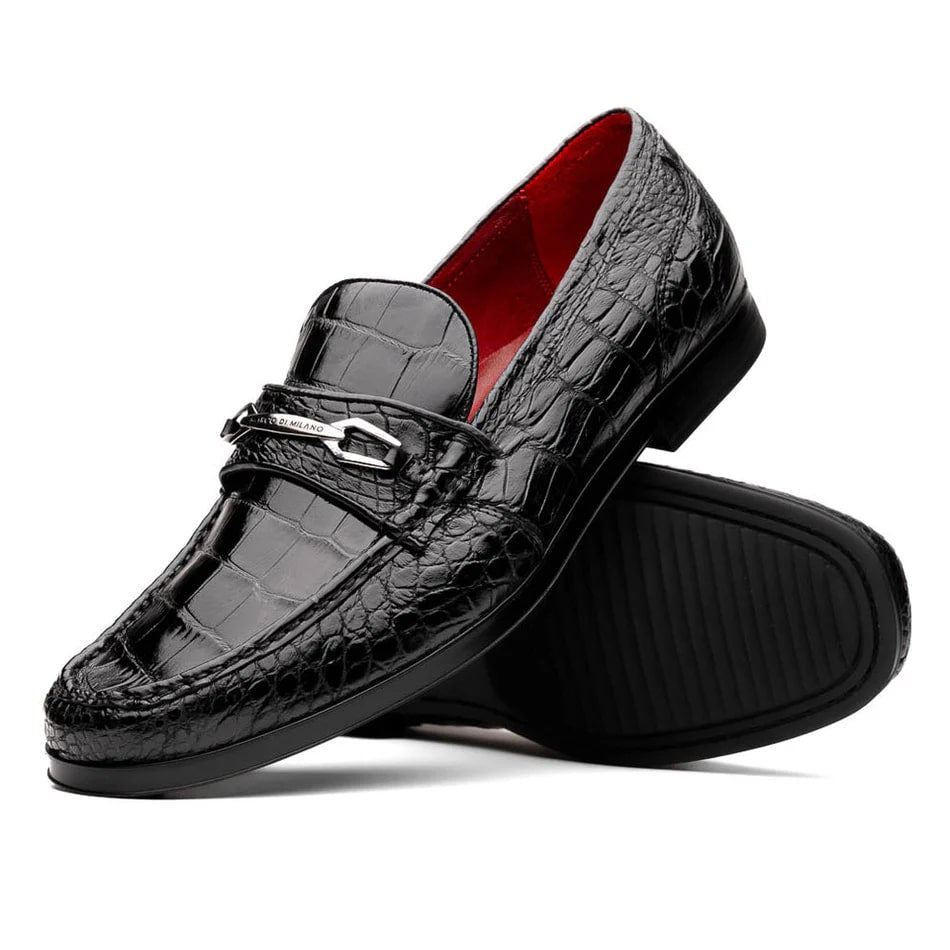 Marco Di Milano Hugo Men's Shoes Black Stylish Exotic Alligator Horsebit Loafers