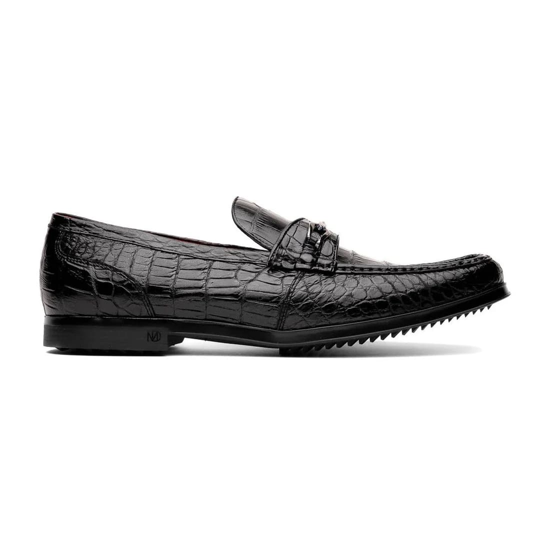 Marco Di Milano Hugo Men's Shoes Black Stylish Exotic Alligator Horsebit Loafers