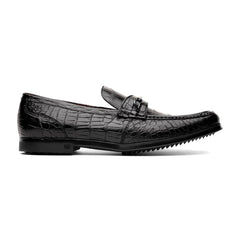 Marco Di Milano Hugo Men's Shoes Black Stylish Exotic Alligator Horsebit Loafers