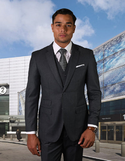 Mens 2 Button Modern Fit Vested Pick Stich Suit in Charcoal Grey 1 STZV-101_CHARCOAL_56R  - from alligatorwarehouse.com