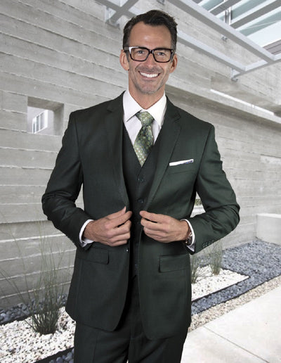 Mens 2 Button Modern Fit Vested Pick Stich Suit in Hunter Green 1 STZV-101_HUNTER_38R  - from alligatorwarehouse.com