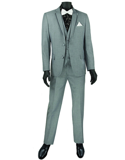 Mens 3pc Vested Slim Fit 2 Button Wedding Tuxedo in Grey with Satin Trim 1 5D-7022  - from alligatorwarehouse.com
