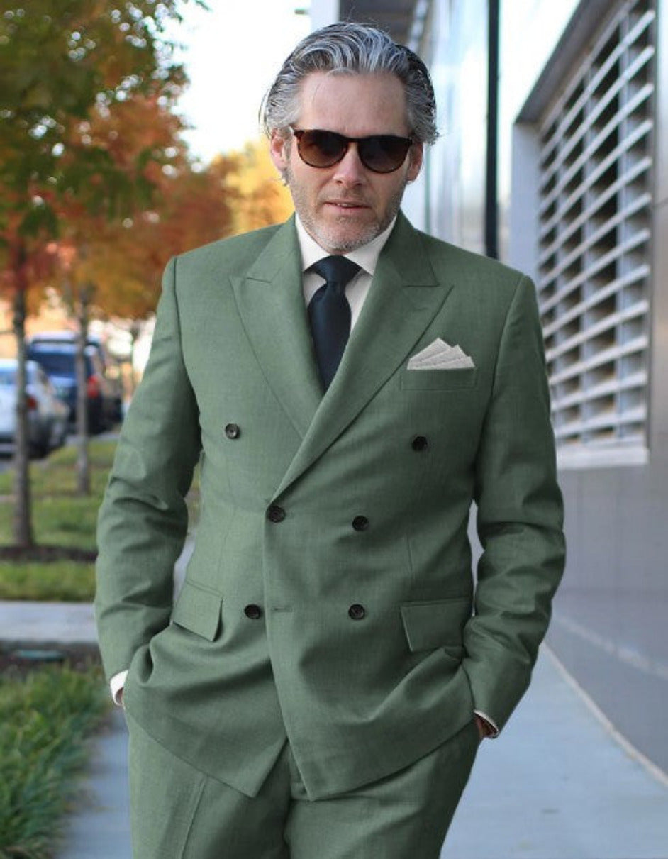 Lightweight Sage Green Double-Breasted Suit for Men – Perfect for Summer
