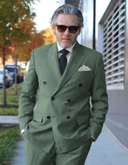 Lightweight Sage Green Double-Breasted Suit for Men – Perfect for Summer