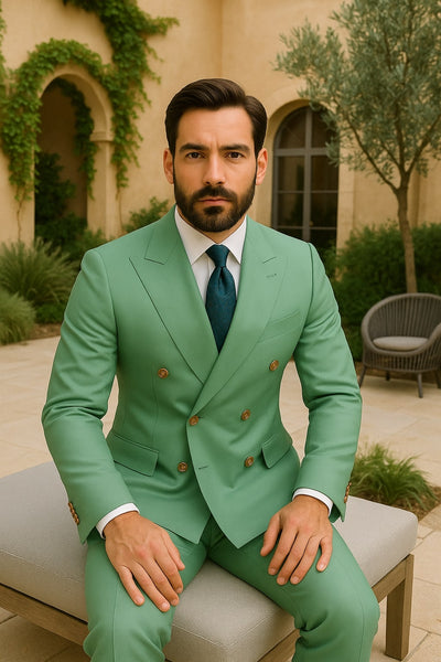 Mens Sage Green Double-Breasted Suit with Gold Buttons – Formal Slim Fit 2-Piece Pistachio Color 4   - from alligatorwarehouse.com