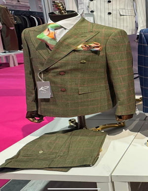Rossiman Suit – Sage Green & Burnt Orange Windowpane Plaid Double-Breasted Suit