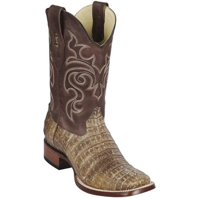 Los Altos Boots - Mens Dress Cowboy Boot - Low Priced Sahara Stone Caiman Square Toe Boots- in Stone 1   - from alligatorwarehouse.com