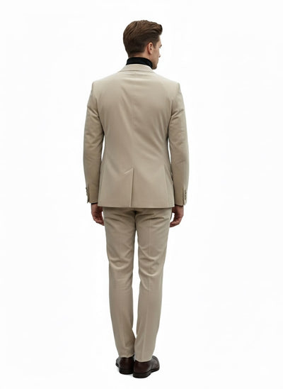 Mens Sand Beige Velvet Tuxedo Suit – 2 Piece Slim Fit Blazer and Pants Formal Set - Winter Fabric Natural Color 5   - from alligatorwarehouse.com