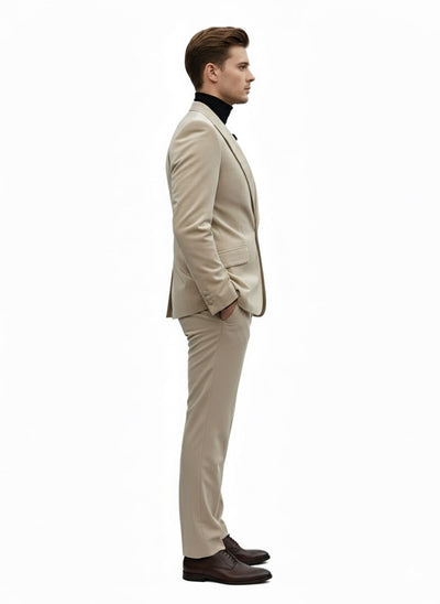 Mens Sand Beige Velvet Tuxedo Suit – 2 Piece Slim Fit Blazer and Pants Formal Set - Winter Fabric Natural Color 3   - from alligatorwarehouse.com