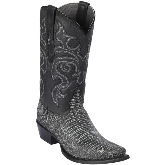 Los Altos Boots - Mens Dress Cowboy Boot - Low Priced Sanded Black Lizard Skin Boots- in Sanded Black