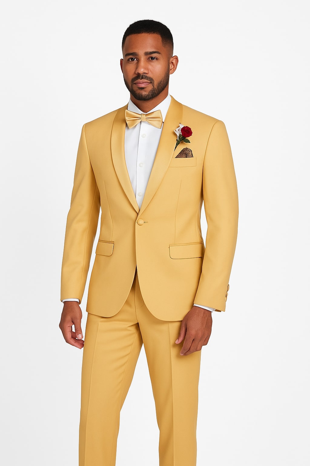 Light Gold Tuxedo Suit for Men – Elegant Two-Piece Wedding and Prom Suit with Satin Shawl Lapel - Mustard Color 1   - from alligatorwarehouse.com