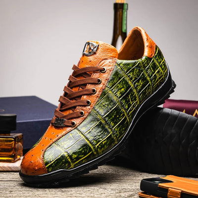 Marco Di Milano Saulo Men's Shoes Green & Cognac Exotic Ostich / Alligator Casual Sneakers 10 SAULO_ALLIGATOR-OSTRICH_GREEN_8  - from alligatorwarehouse.com