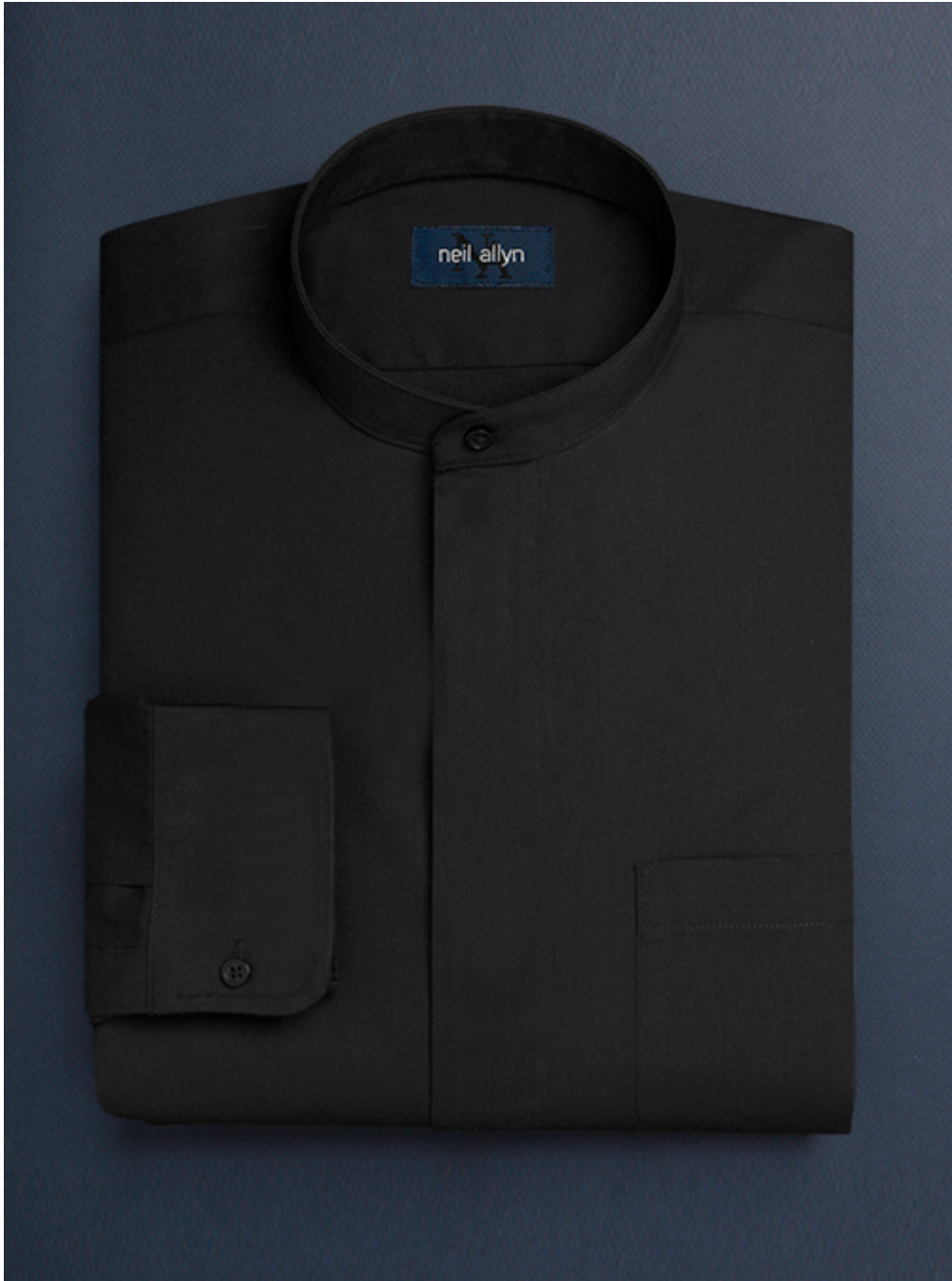 Mens Cotton French Front Mandarin Shirt in Black 1 X1-6844  - from alligatorwarehouse.com