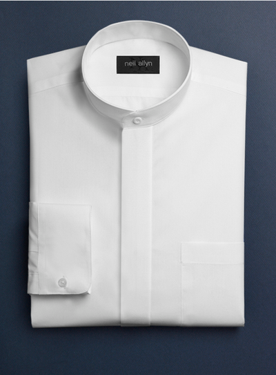 Mens Cotton French Front Mandarin Shirt in White 1 S0-1887  - from alligatorwarehouse.com