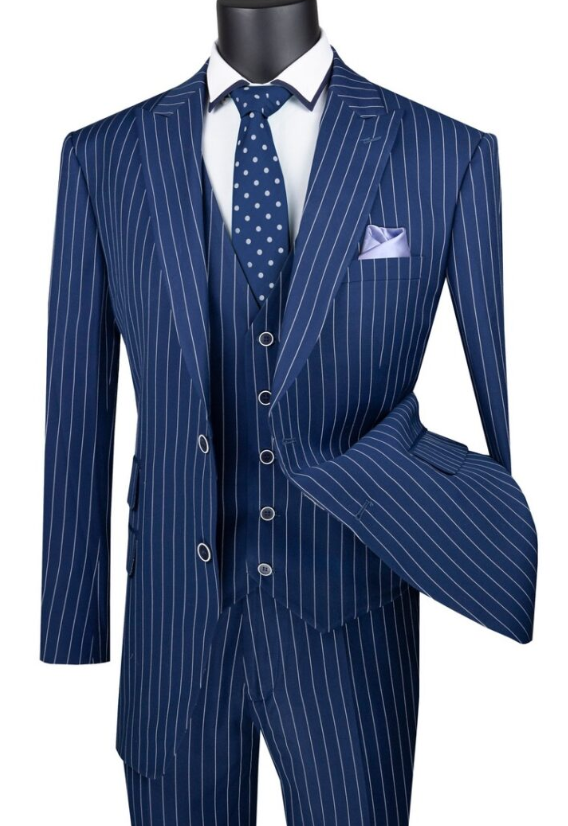 Mens Vested Gangster Pinstripe 1920's Suit in Blue