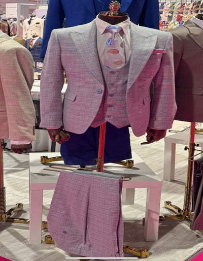 Rossiman Sharkskin Gray Plaid Suit – Double-Breasted Windowpane Suit for Men 2   - from alligatorwarehouse.com