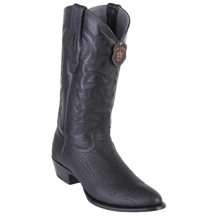Sharkskin Round Toe Cowboy Boots - in Black