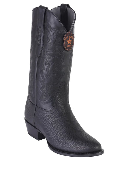 Sharkskin Round Toe Cowboy Boots - in Black