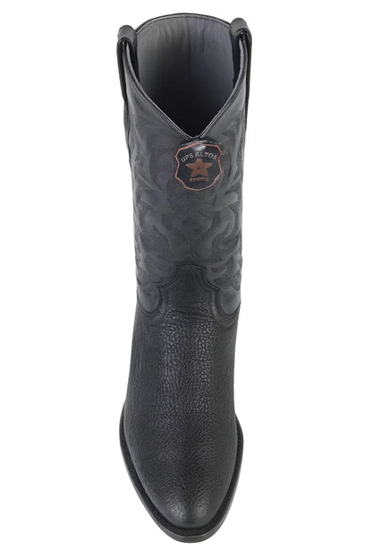 Sharkskin Round Toe Cowboy Boots - in Black