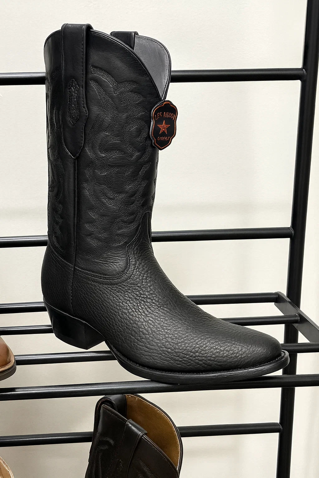 Sharkskin Round Toe Cowboy Boots - in Black