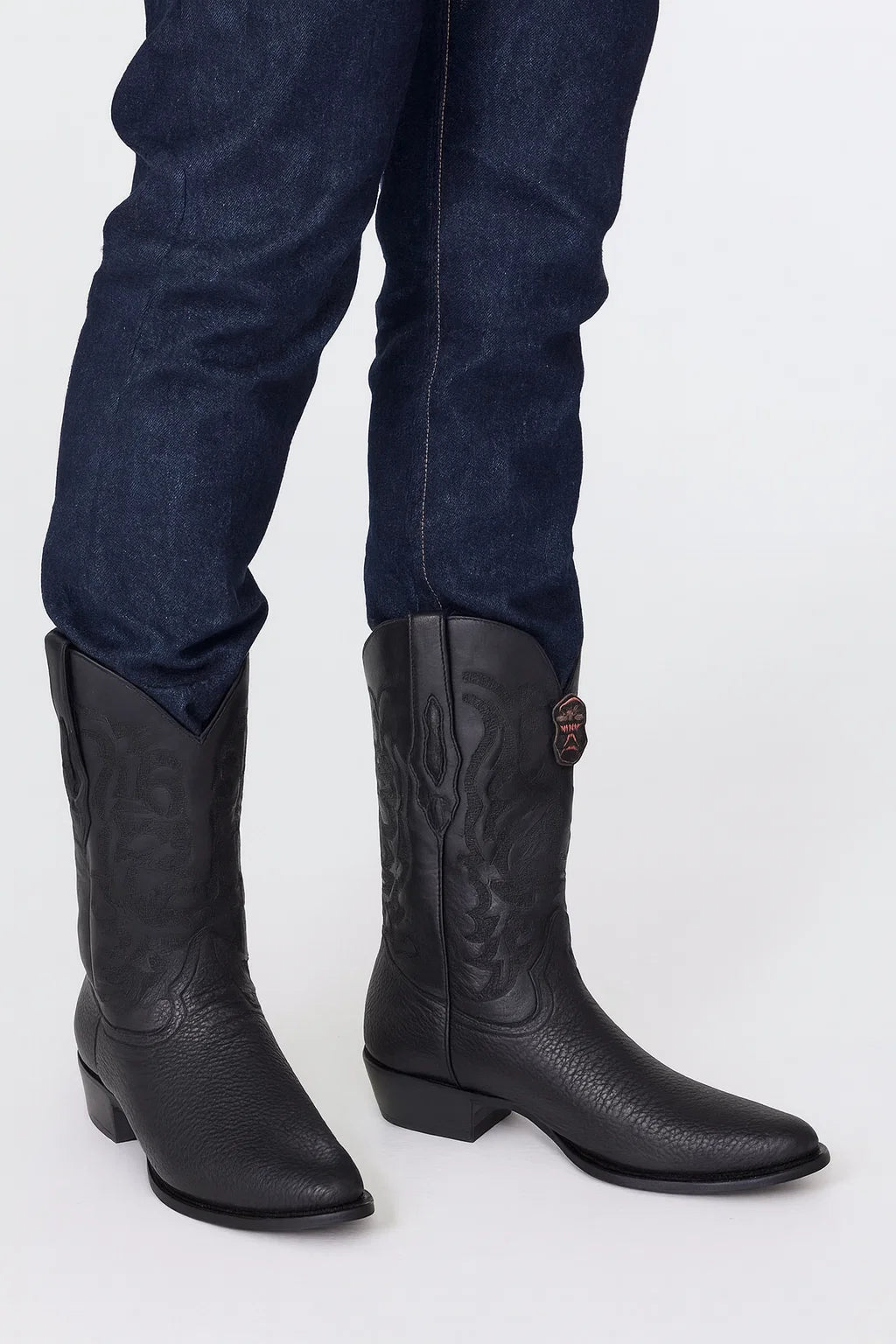 Sharkskin Round Toe Cowboy Boots - in Black