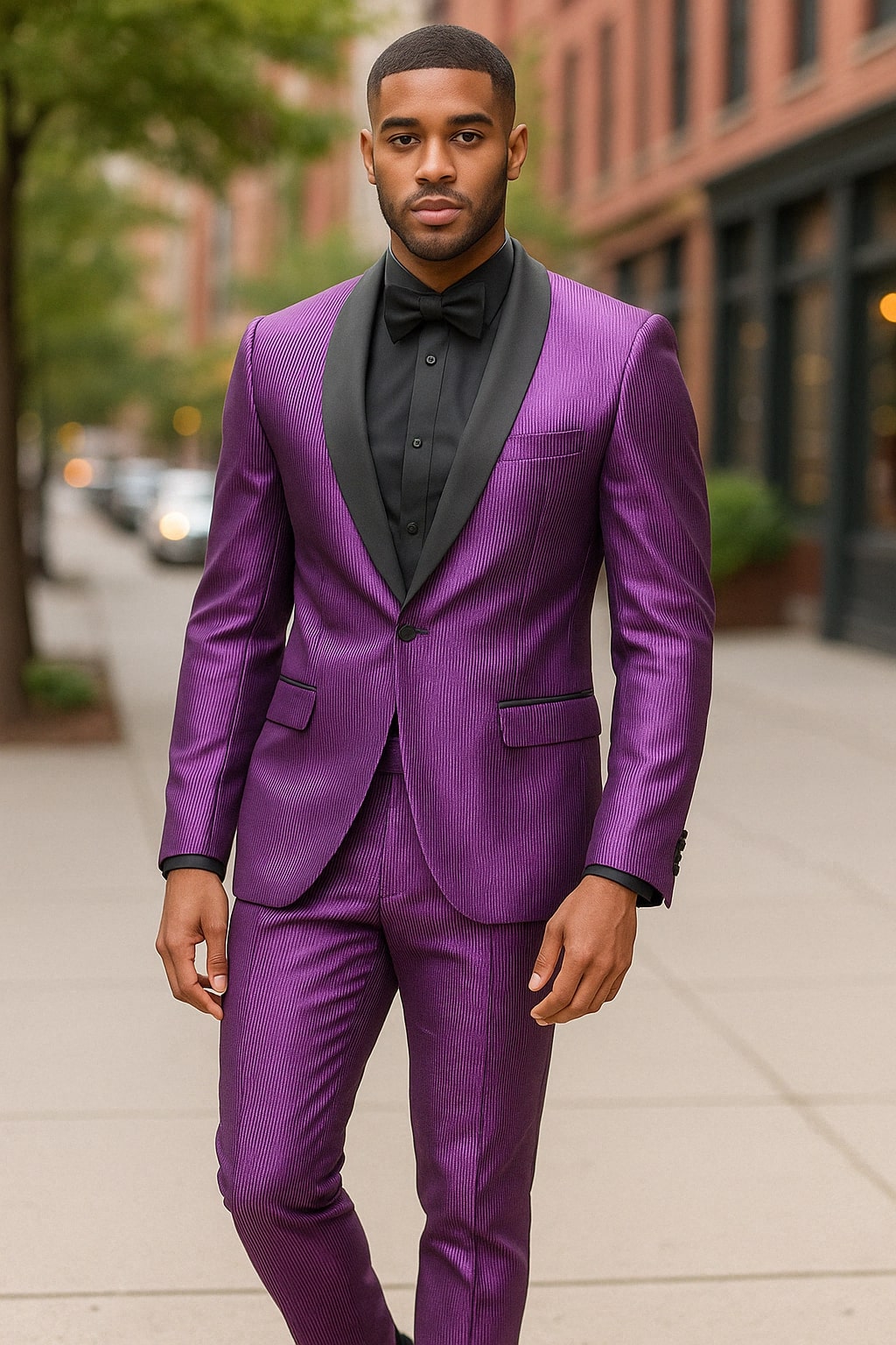 Mens Shiny Purple Tuxedo Jacket with Black Satin Shawl Lapel ƒ?? Formal Party Blazer for Prom and Weddings
