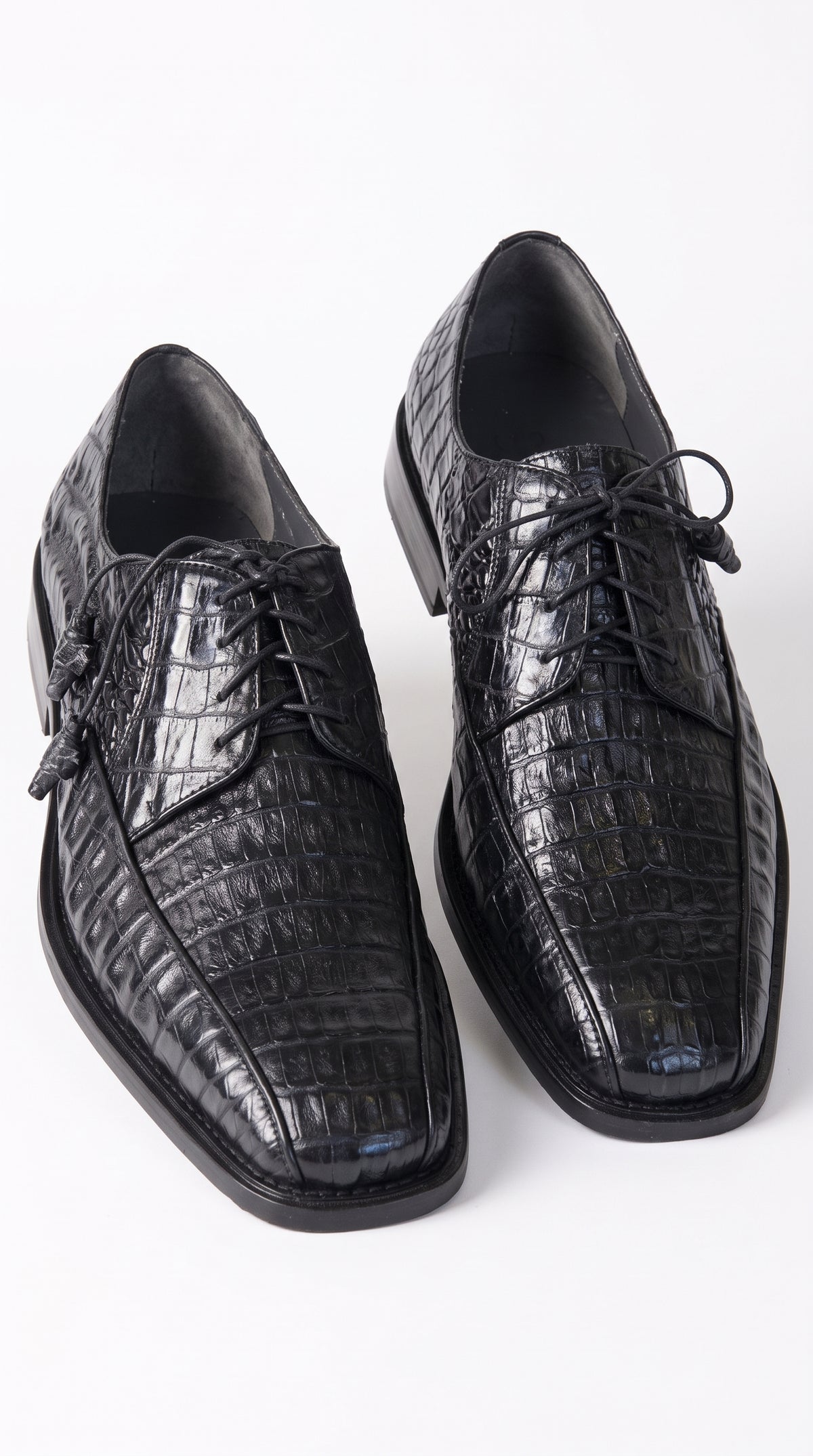 Los Altos Men’s Black Genuine Caiman Belly Oxford Shoes – Exotic Leather Lace-Up Dress Shoes